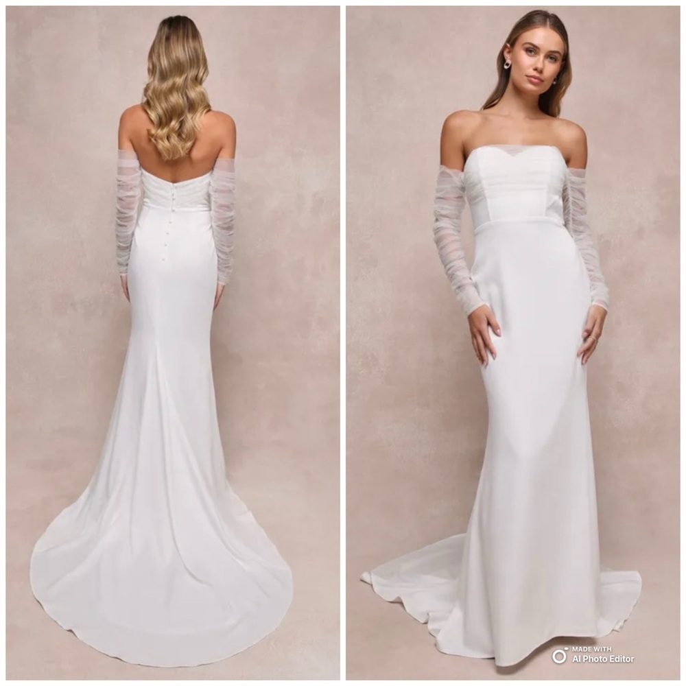 Lulus Small Eternal Bliss White Tulle Off The Shoulder Bustier Wedding Dress NWT